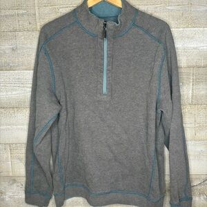 Tommy Bahama grey blue stitched 3/4 zip mens pullover sweater